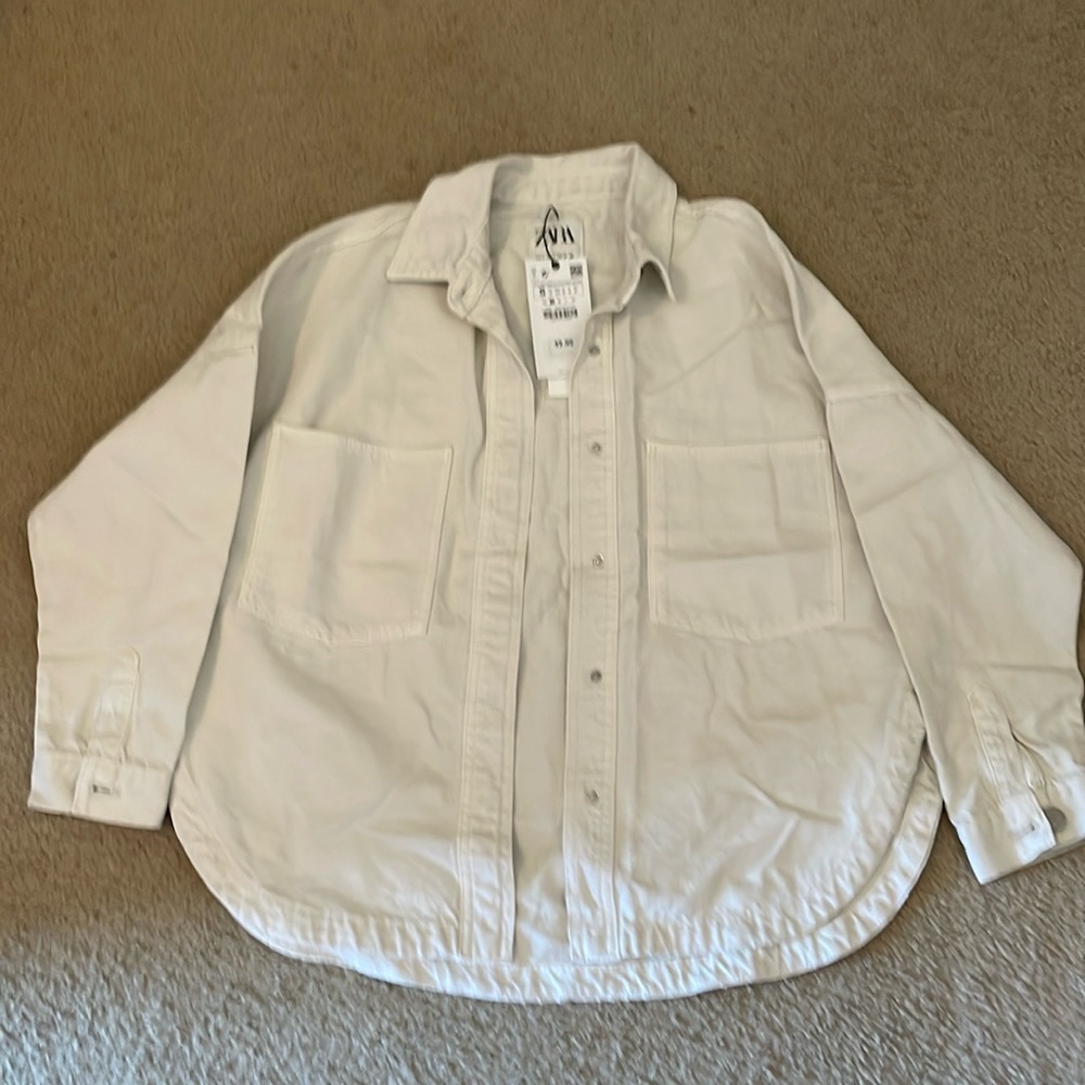 Zara oversized cream denim shacket small